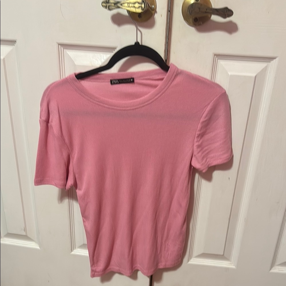 Zara Pink Fitted Short Sleeve Tee